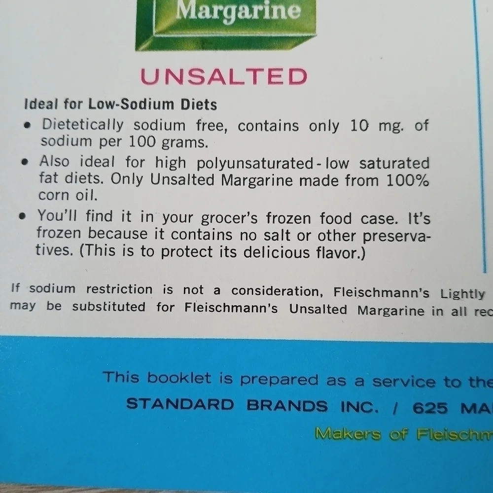 Vintage Pamphlet 1962 Booklet Fleischmann's Low-Sodium Diet Rare Item